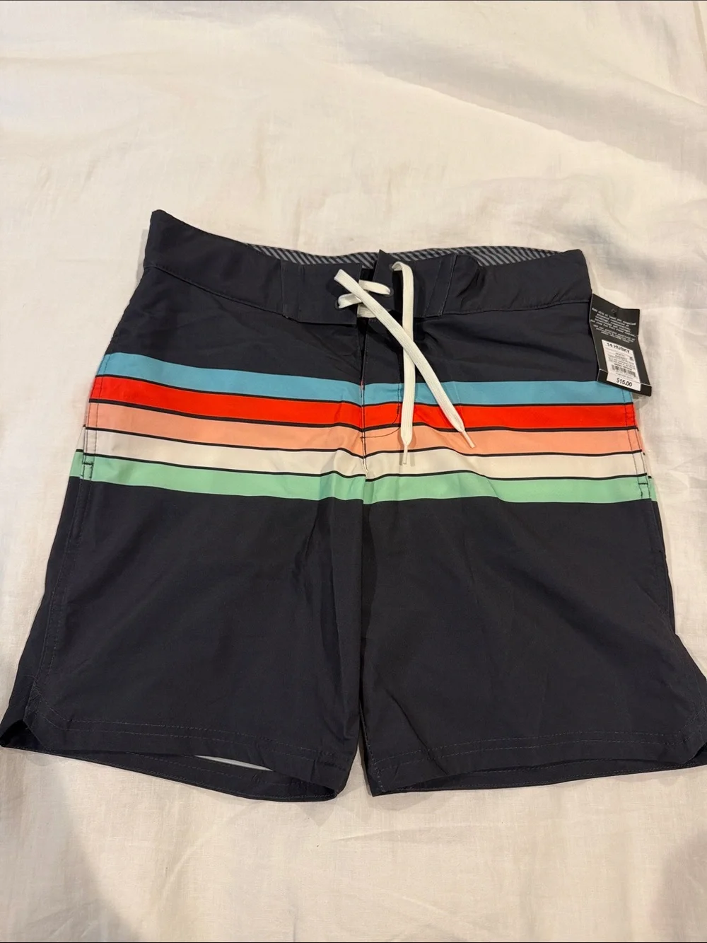 art class Boys Navy Swim Trunks with Multicolor Stripes